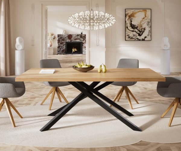 Jedálenský stôl Edge 200x100 cm prírodný dub krížová podnož kovová čierna - Image 2