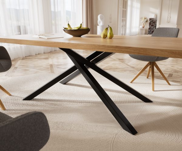 Jedálenský stôl Edge 200x100 cm prírodný dub krížová podnož kovová čierna - Image 5