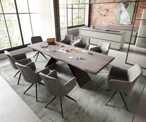 Jídelní stůl Edge 240x100 cm XL akácie platina podnož ve tvaru "V" kov černá - Image 7