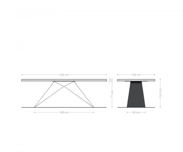 Jídelní stůl Edge 240x100 cm XL akácie platina podnož ve tvaru "V" kov černá - Image 8