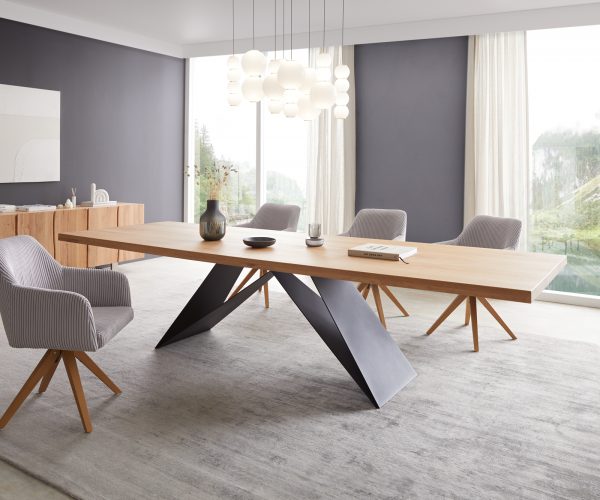 Jedálenský stôl Edge 300x100 cm prírodný dub Podstava v tvare V kovová čierna - Image 2