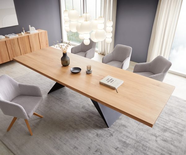 Jedálenský stôl Edge 300x100 cm prírodný dub Podstava v tvare V kovová čierna - Image 4