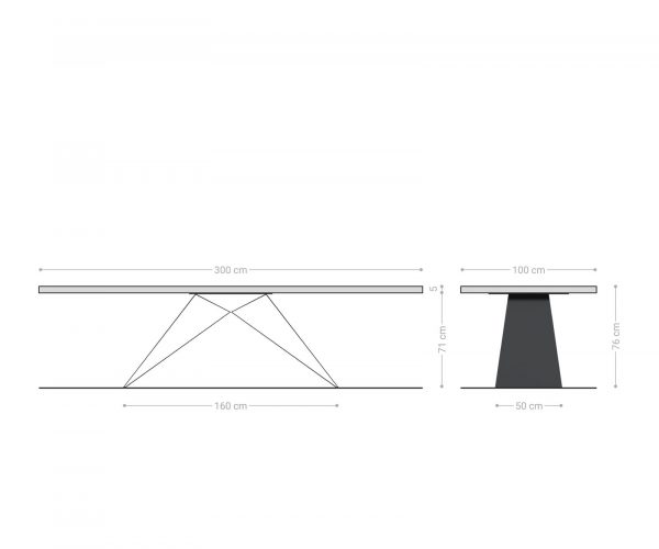 Jedálenský stôl Edge 300x100 cm prírodný dub Podstava v tvare V kovová čierna - Image 8