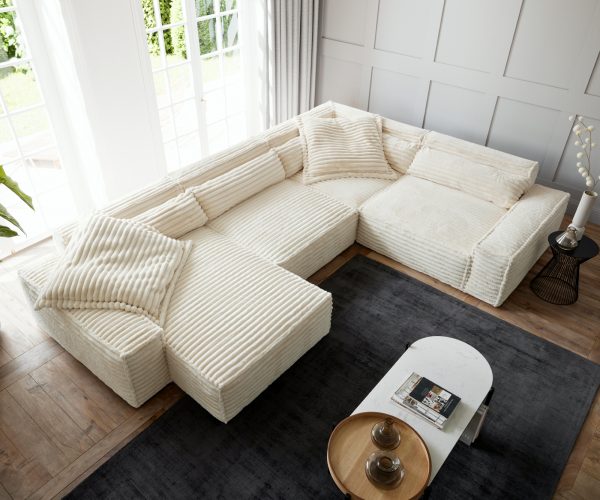 Pohovka v tvare U Sirpio XL 360x260 cm plyšová manšestrová béžová variabilná ležadlo - Image 4