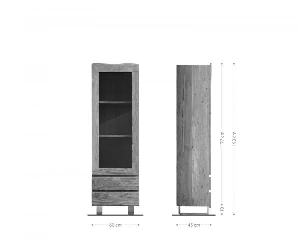 Vitrína Live Edge 60x190 cm akácia prírodná hrana 1 dvere 2 zásuvky masívne drevo - Image 9