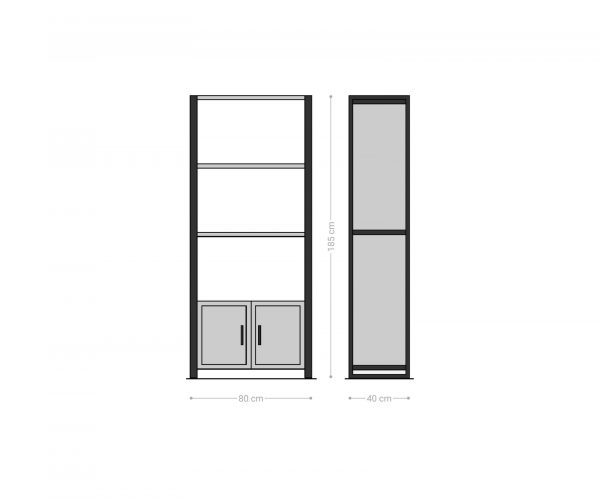 Regál Crompton 80x185 cm prírodné mango 3 priehradky 2 dvierka kov čierna - Image 7