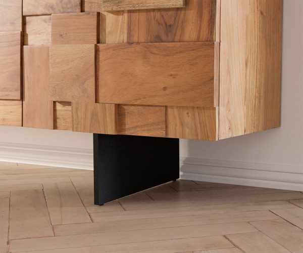 TV stolík Puzzle 175 cm prírodná akáciová podnož kovová čierna - Image 5