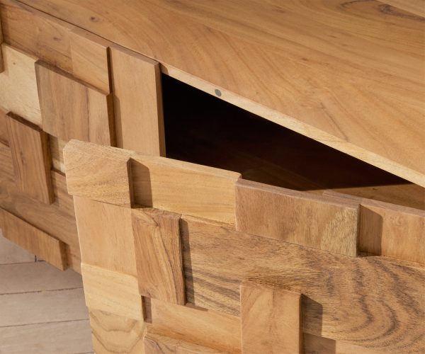 TV stolík Puzzle 175 cm prírodná akáciová podnož kovová čierna - Image 4