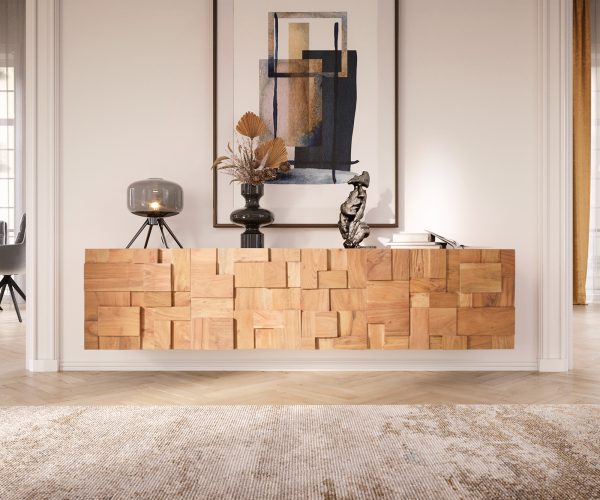 TV stolík Puzzle 175 cm prírodná akácia na zavesenie - Image 2