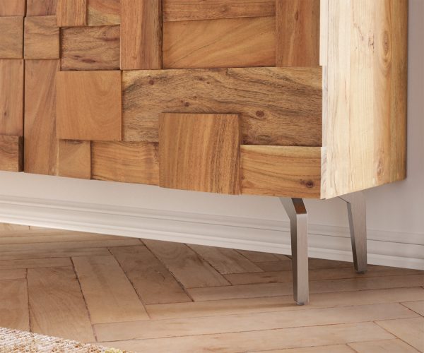 TV stolík Puzzle 260 cm prírodná akácia šikmá podstava nerezová oceľ - Image 6
