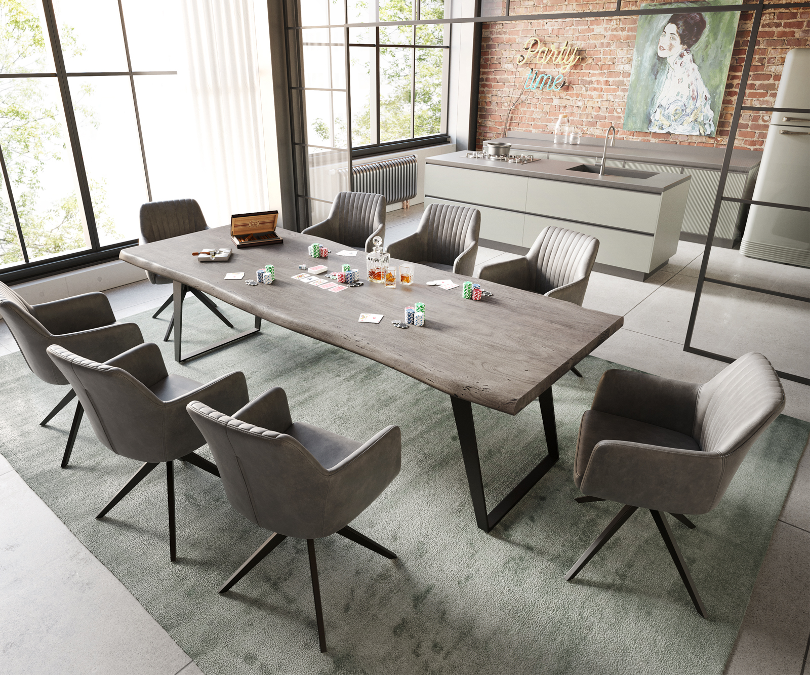 Jedálenský stôl Edge 260x100 XL akácia platinová kov šikmý čierna Live-Edge - Image 5