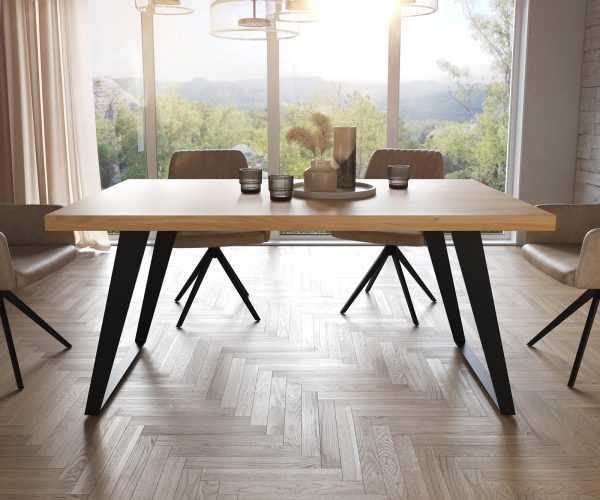Jedálenský stôl Edge 160x90 cm prírodný dub šikmá podnož kov čierna - Image 2