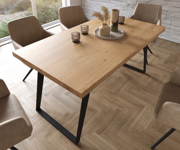 Jedálenský stôl Edge 160x90 cm prírodný dub šikmá podnož kov čierna - Image 4