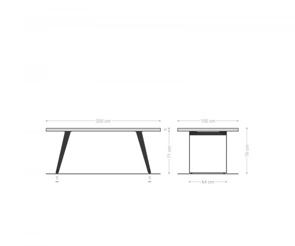 Jedálenský stôl Edge 200x100 cm prírodný dub šikmá podstava kov čierna - Image 9