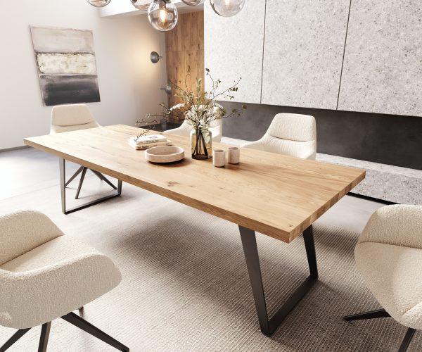 Jedálenský stôl Edge 260x100 cm prírodný dub šikmá podnož kov čierna