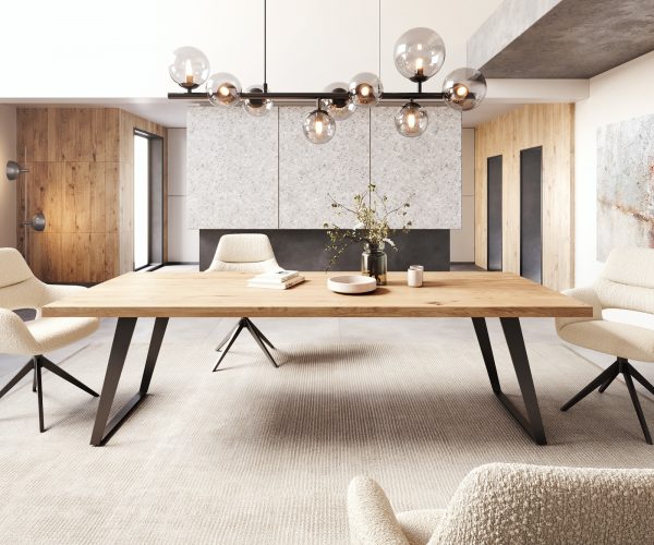 Jedálenský stôl Edge 260x100 cm prírodný dub šikmá podnož kov čierna - Image 2