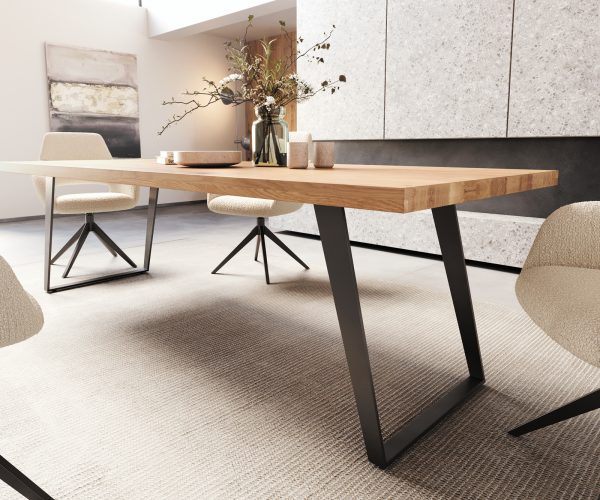 Jedálenský stôl Edge 260x100 cm prírodný dub šikmá podnož kov čierna - Image 5
