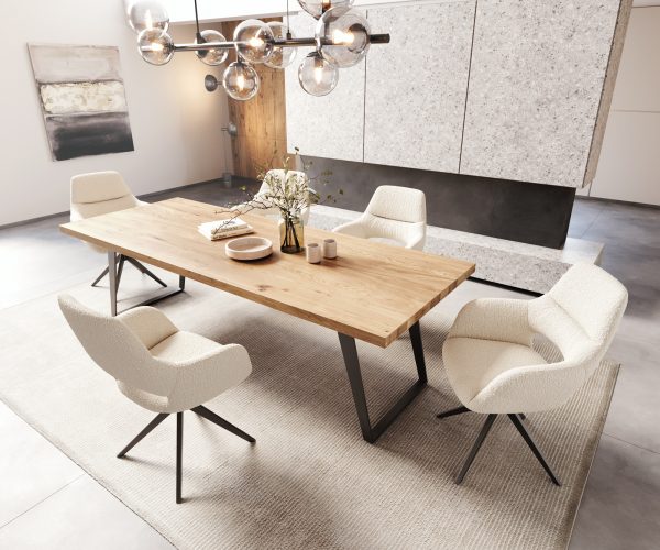 Jedálenský stôl Edge 260x100 cm prírodný dub šikmá podnož kov čierna - Image 6
