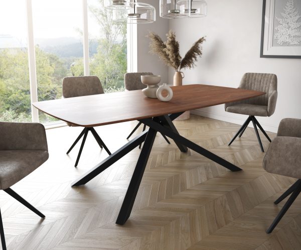 Jedálenský stôl Edge 200x100 cm zaoblený akáciový hnedý švajčiarsky okraj