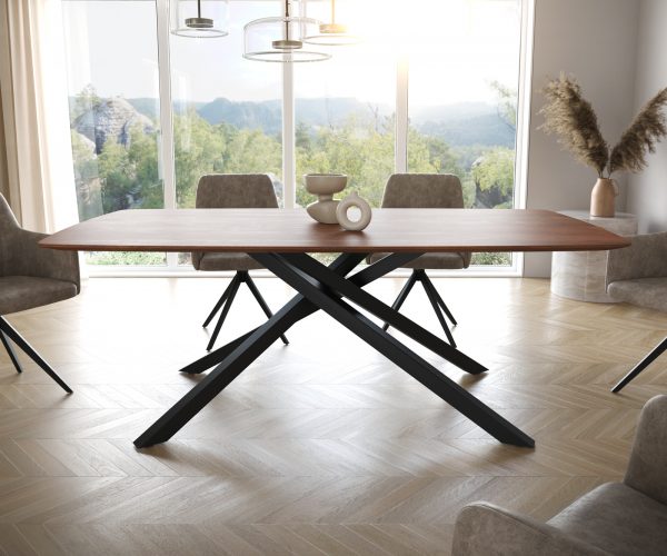 Jedálenský stôl Edge 200x100 cm zaoblený akáciový hnedý švajčiarsky okraj - Image 2