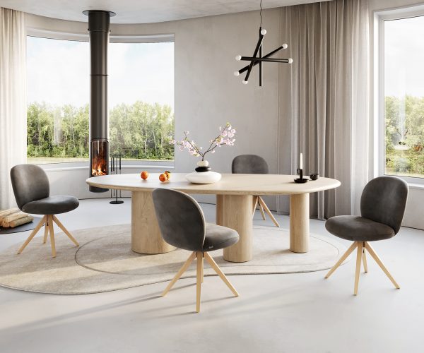 Otočná stolička Nube-Flex drevená základňa štvorcový mikrovlákno antracit vintage 180° taštičkové pružiny - Image 5