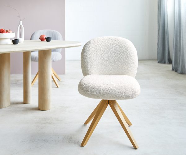 Otočná stolička Nube-Flex drevená základňa štvorcová bouclé biela 180° taštičkové pružiny - Image 2