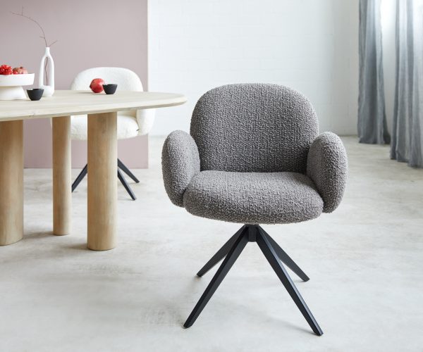 Otočná stolička Nube-Flex s podrúčkami krížová základňa široká kovová čierna bouclé strieborná sivá 180° taštičkové pružiny - Image 2