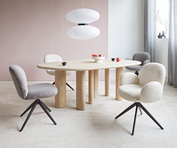 Otočná stolička Nube-Flex s podrúčkami krížová základňa široká kovová čierna bouclé strieborná sivá 180° taštičkové pružiny - Image 4
