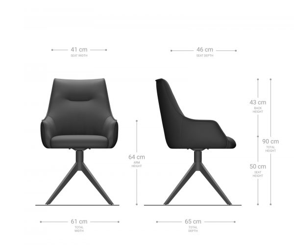 Alja-Flex otočná stolička s podrúčkami krížová základňa široká nerezová oceľ mikrovlákno antracit vintage 180° taška pružiny - Image 6