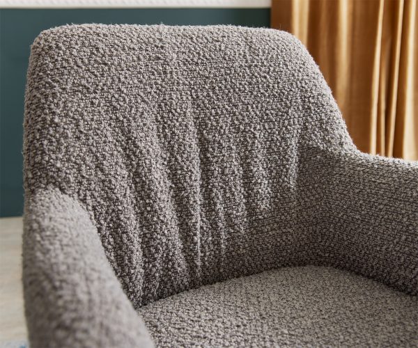 Xana-Flex otočná stolička s podrúčkami drevená základňa štvorcová bouclé strieborná sivá 180° taštičkové pružiny - Image 4