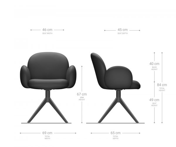 Otočná stolička Nube-Flex s podrúčkami krížová základňa široká kovová čierna pravá koža taupe 180° vreckové pružiny - Image 6