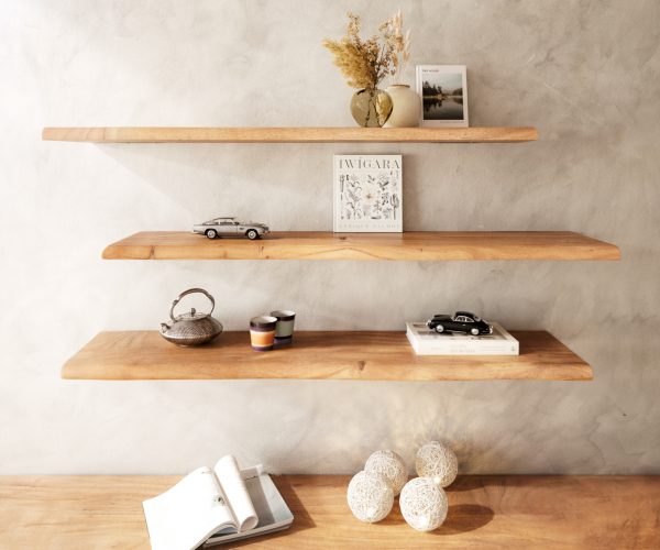 Nástenná polica Live Edge 145 cm akácia prírodný masív nepravidelný okraj - Image 5