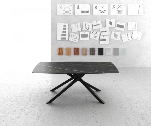 Jedálenský stôl Hrana zaoblená 200x100cm Laminam® keramika hnedá krížová podnož čierna - Image 2