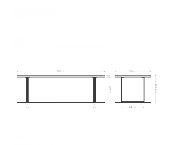 Jedálenský stôl Edge 260x100 Akácia platina tenká podnož čierna - Image 7