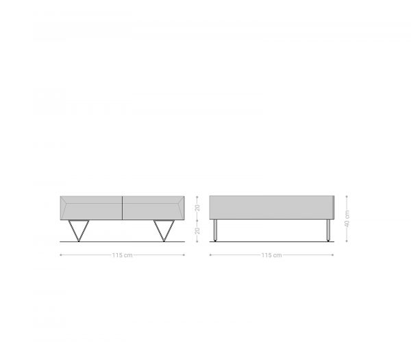Konferenčný stolík Kayu 115x115x40 cm prírodná akácia 4 zásuvky podstava v tvare V nerezová oceľ - Image 7