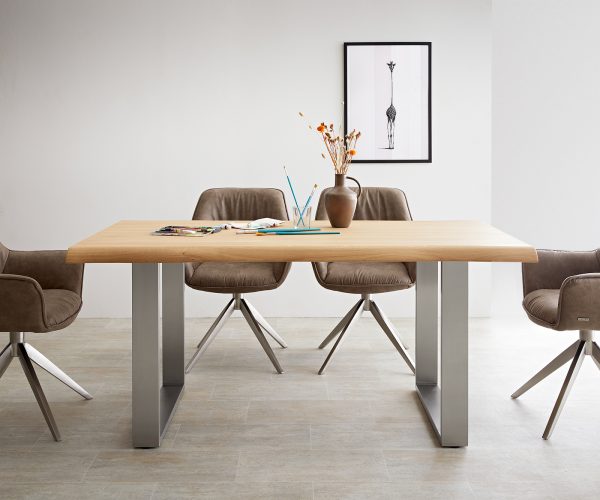 Jedálenský stôl Edge 160x90 cm prírodný dub nerezový úzky - Image 2