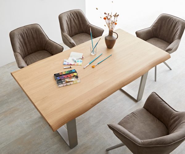 Jedálenský stôl Edge 160x90 cm prírodný dub nerezový úzky - Image 4