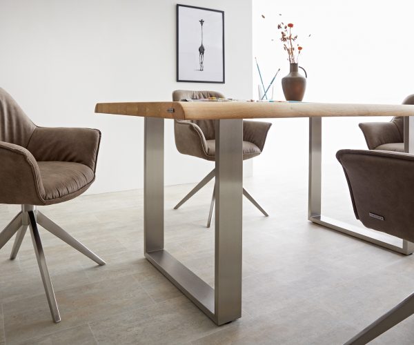 Jedálenský stôl Edge 160x90 cm prírodný dub nerezový úzky - Image 5
