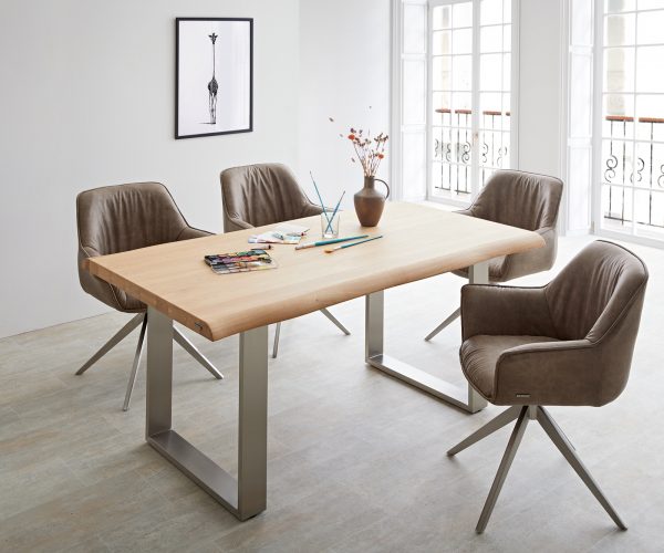 Jedálenský stôl Edge 160x90 cm prírodný dub nerezový úzky - Image 6