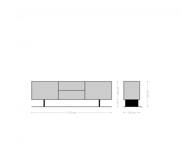 TV stolík Solu 175x35x55 cm prírodný dub 2 dvierka 2 zásuvky kov čierny závesný - Image 7