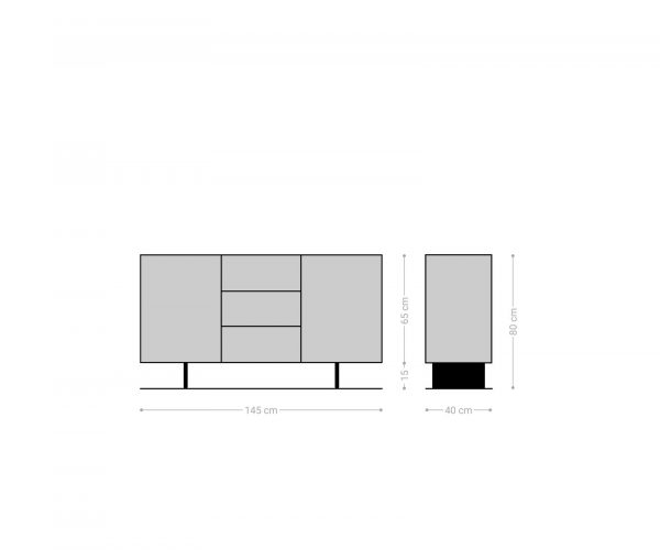 Komoda Solu 175x40x80 cm prírodný dub 2 dvierka 3 zásuvky kov čierna závesná - Image 6