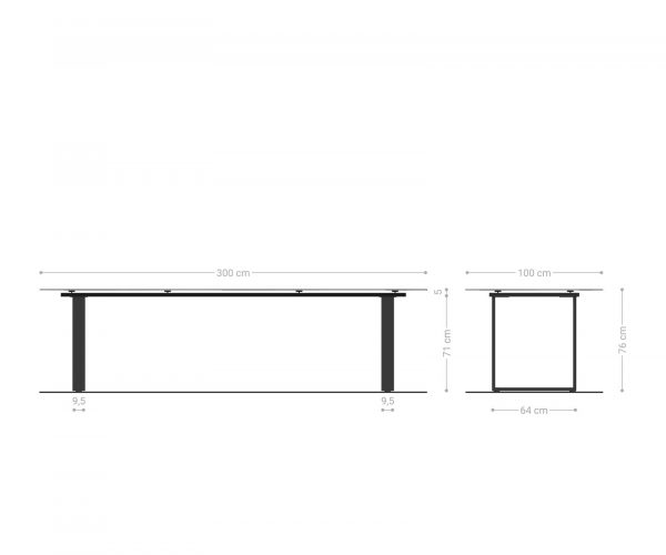 Jedálenský stôl Edge 300x100 cm keramický Laminam® Noir Desir hnedý úzka podnož z nerezovej ocele - Image 7
