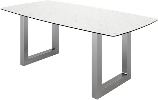 Hranatý jedálenský stôl 200x100 cm keramický zaoblený Laminam® Statuarettio biely široký podstavec z nerezovej ocele - Image 2