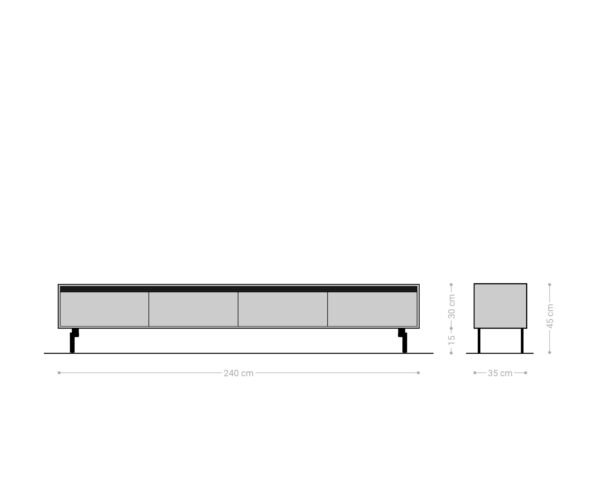 TV stolík Stonegrace 240 cm prírodná akácia 4 dvierka podstavec oválny nerezová oceľ - Image 6
