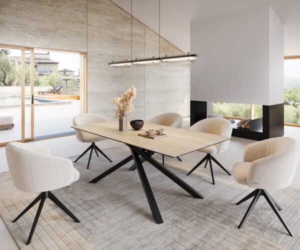 Jedálenský stôl Edge 200x100 keramický travertín prírodný krížový podstavec štvorcový čierny - Image 7