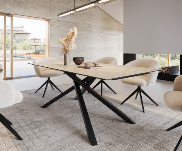 Jedálenský stôl Edge 200x100 keramický travertín prírodný krížový podstavec štvorcový čierny - Image 6