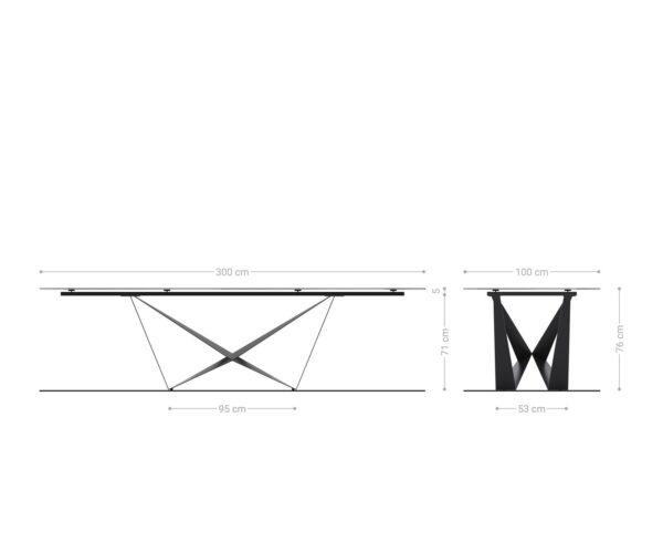 Jedálenský stôl Edge 300x100 keramický minas melange bielo-béžový krížový podstavec plochý čierny - Image 9