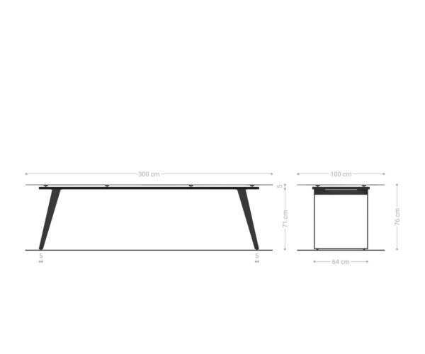 Jedálenský stôl Edge 300x100 keramický Laminam® Sabbia kov skosený čierny - Image 9