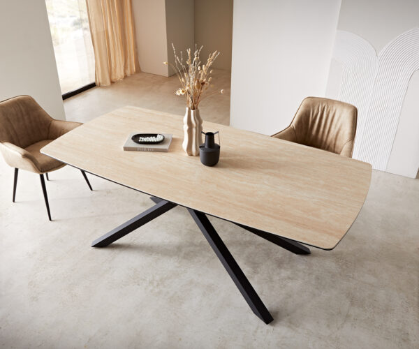 Jedálenský stôl Edge oválny 200x100 keramický travertín prírodný krížový podstavec štvorcový čierny - Image 6
