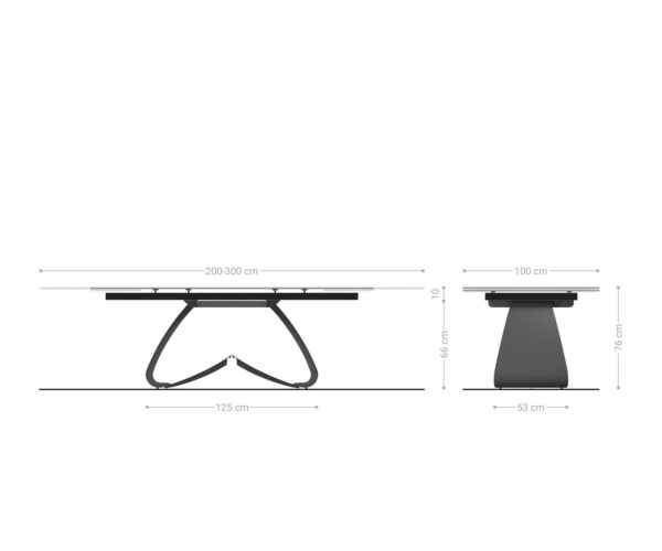 Jedálenský stôl Edge 200-300x100 Reliéfne sklo dymovo čierne 3D dizajn Podstavec v tvare W skladací - Image 9